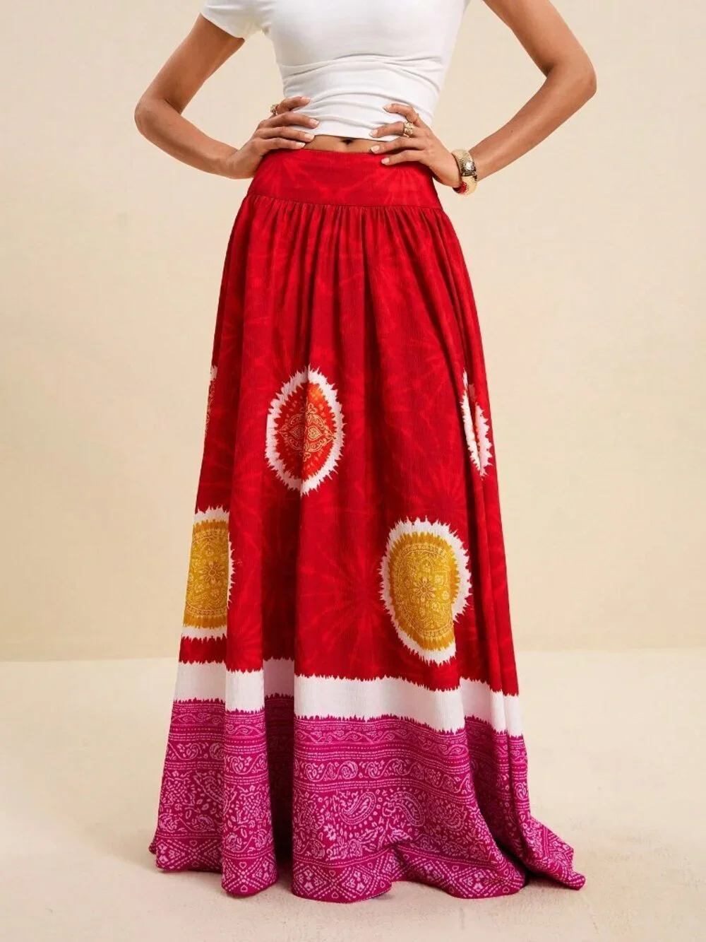 Multicolor Boho Women's Maxi Paisley Print Skirt